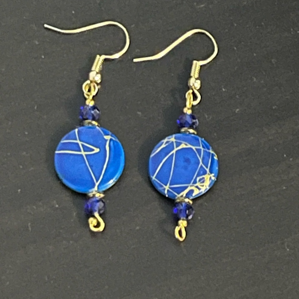 Dangle earrings- blue and gold